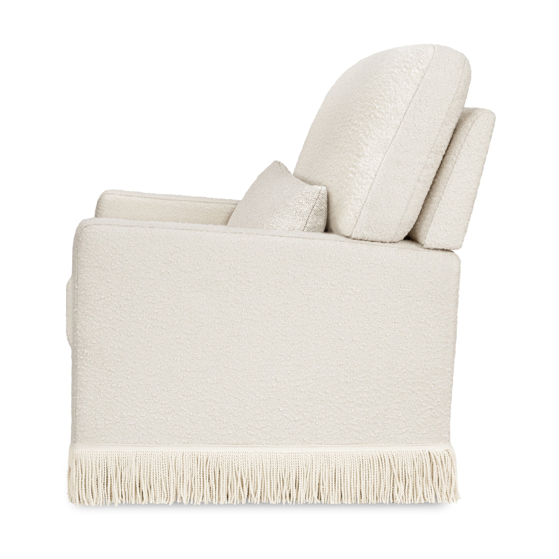 M21787WBIF,Namesake,Crawford Pillowback Comfort Swivel Glider in Ivory Boucle with Ivory Tassel Fringe