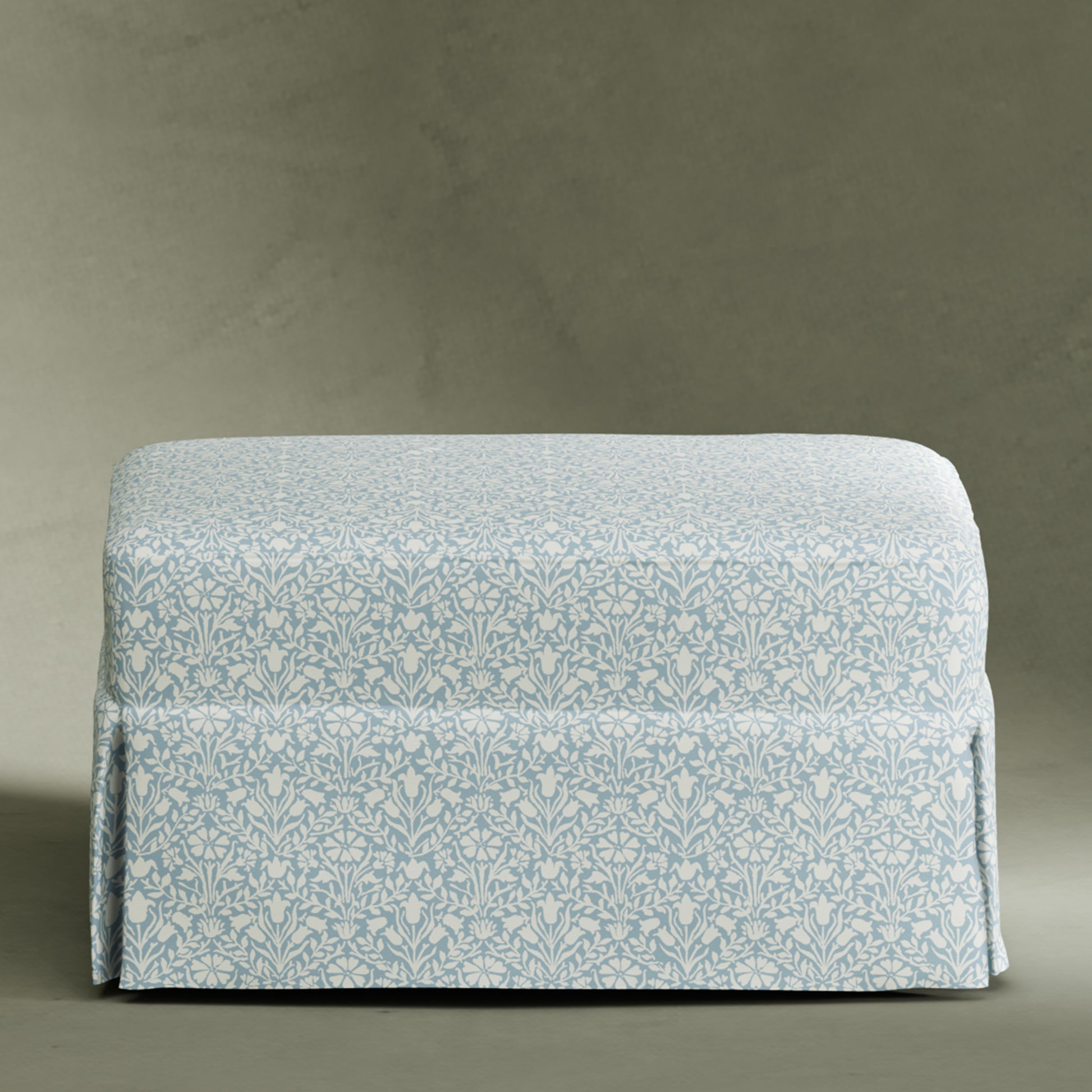 M21785BPB,Namesake,Crawford Gliding Ottoman in Bellflowers in Powdered Blue