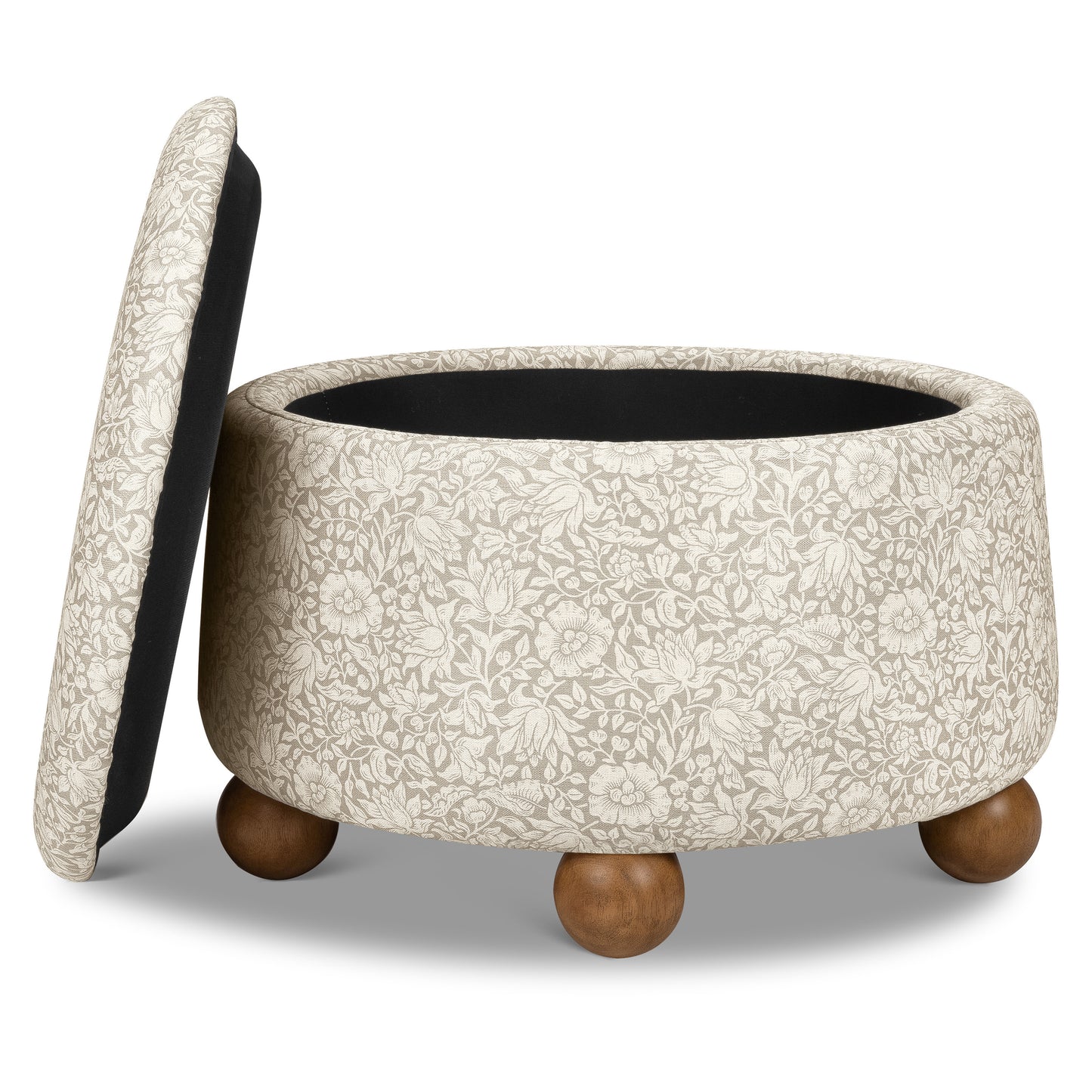 M30985MADF,Namesake,Tuffet Storage Ottoman Mallow in Ash w/ Dark Wood Ball Feet