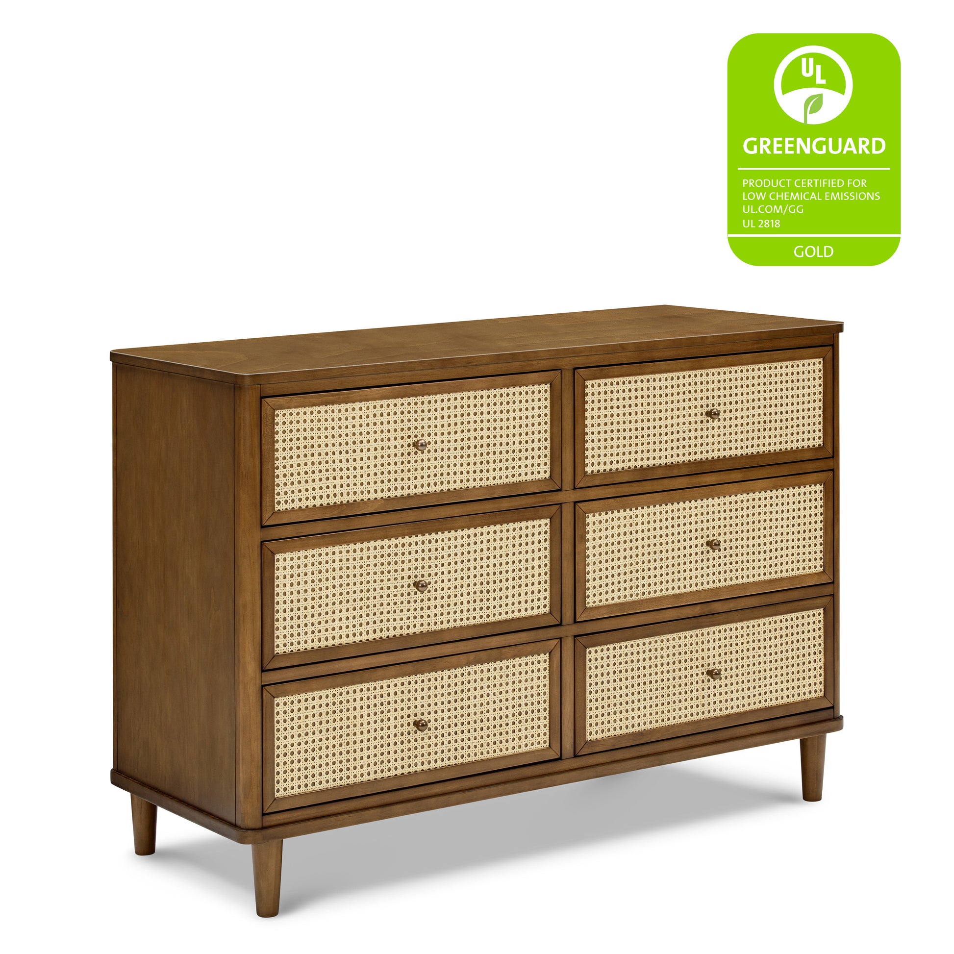 M23716NLBC,Namesake,Marin with Cane 6 Drawer Assembled Dresser in Natural Walnut and Blonde Cane