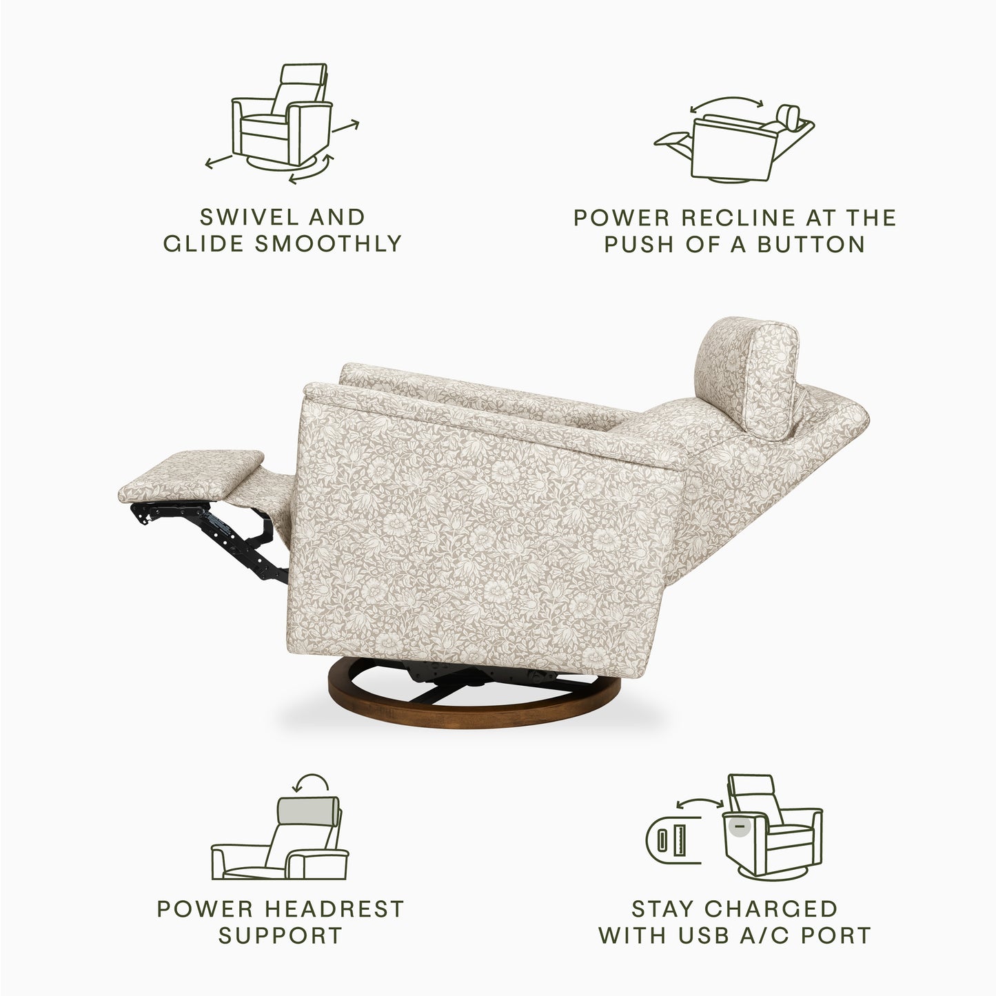 M17186MADB,Namesake,Willa Plus Power Glider Recliner w/ Power Headrest in Mallow in Ash w/ Dark Wood Base