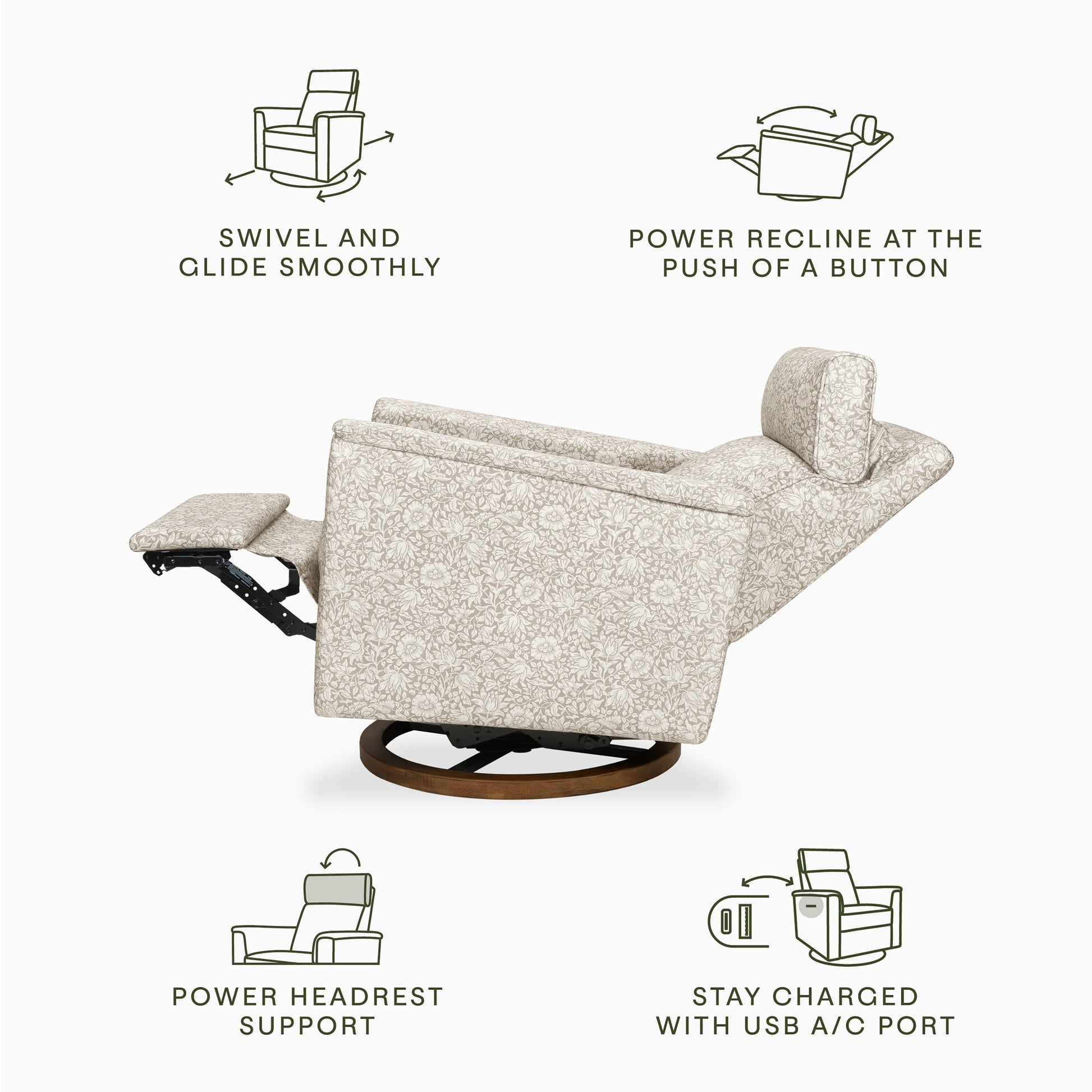 M17186MADB,Namesake,Willa Plus Power Glider Recliner w/ Power Headrest in Mallow in Ash w/ Dark Wood Base