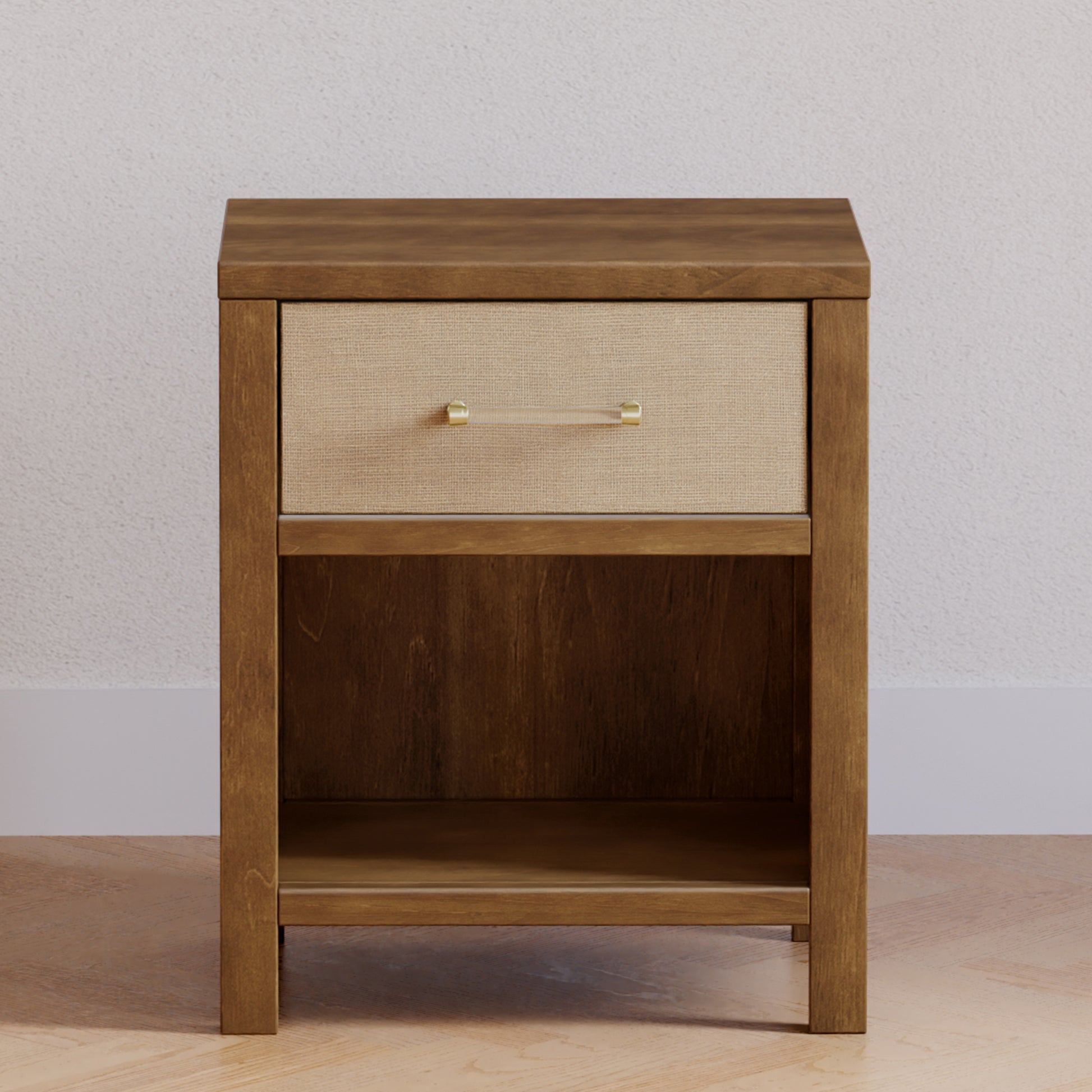 M24860NLPSEW,Namesake,Eloise Nightstand  Assembled in Natural Walnut & Performance Sand Eco-Weave