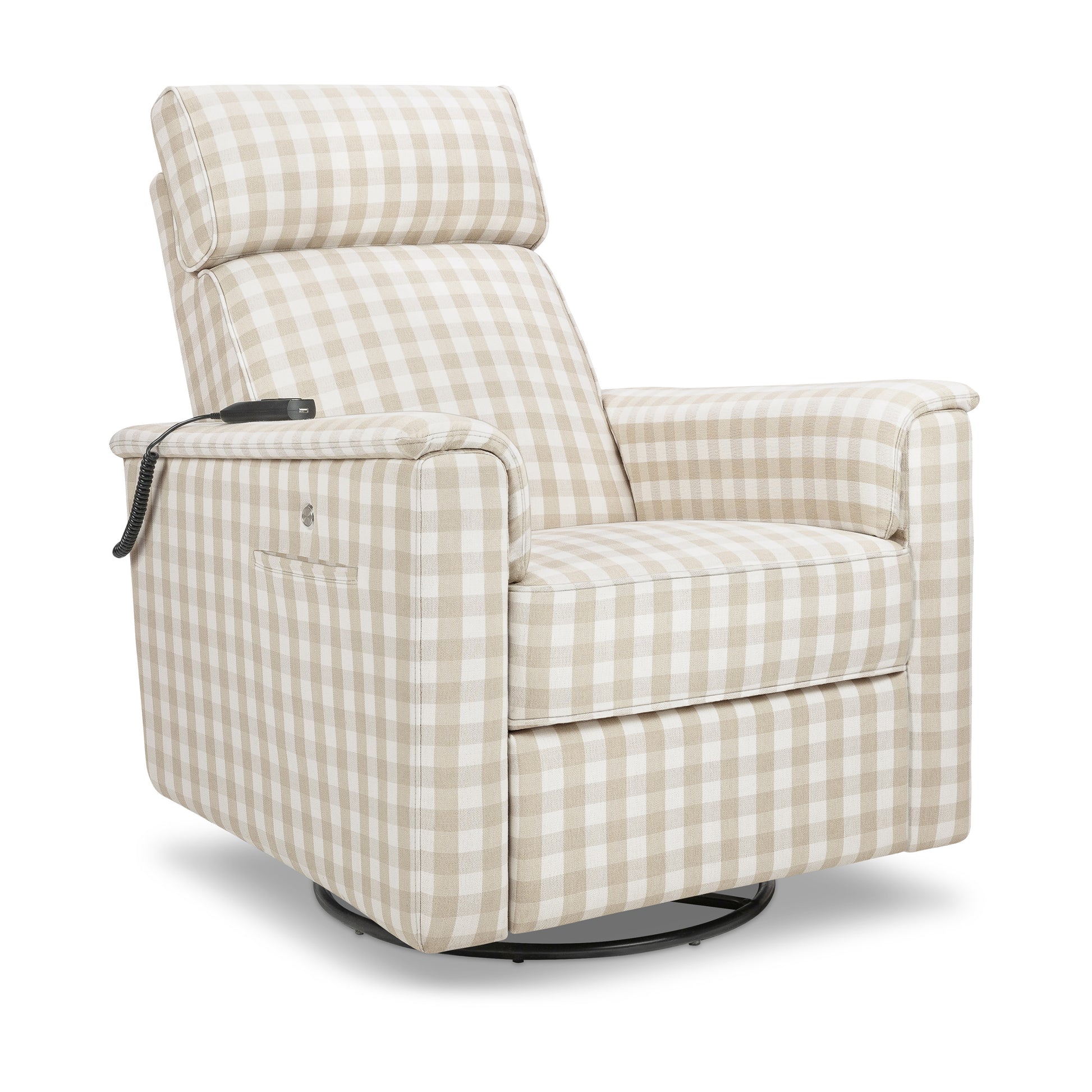 M17183TGH,Namesake,Willa Deluxe Power Glider Recliner w/Heat&Massage in Tan Gingham