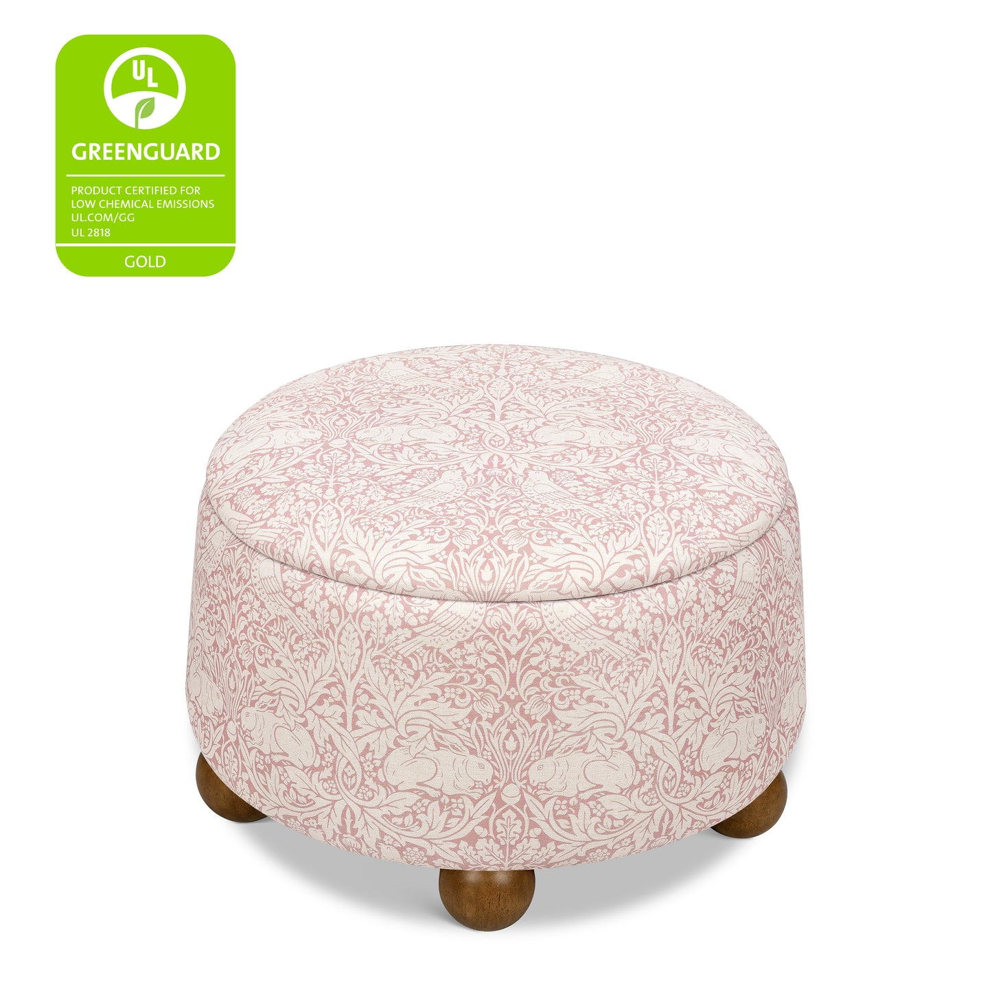 M30985PBRRDF,Namesake,Tuffet Storage Ottoman Pure Brer Rabbit in Rose w/Dark Wood Ball Feet