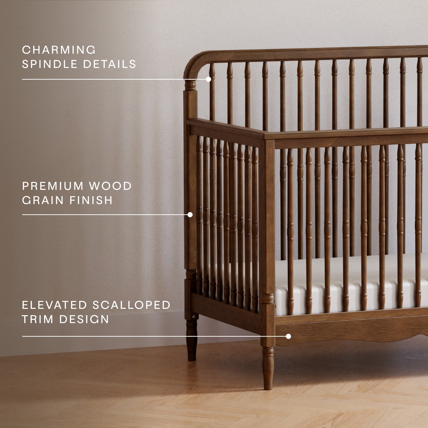 M7141NL,Namesake,Liberty 4-in-1 Convertible Spindle Crib in Natural Walnut