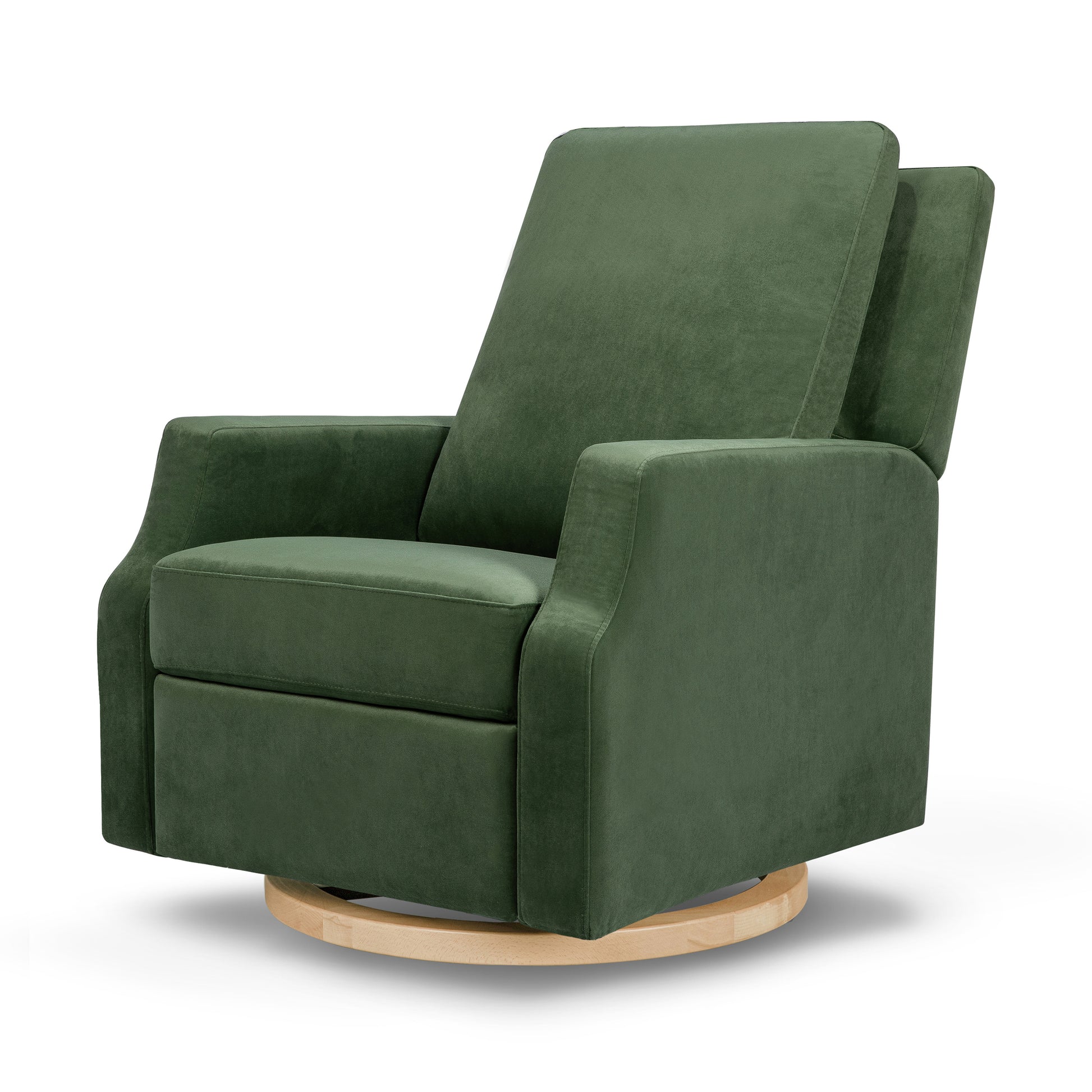 M22287FGVLB,Namesake,Crewe Recliner and Swivel Glider in Forest Green Velvet w/Light Wood Base