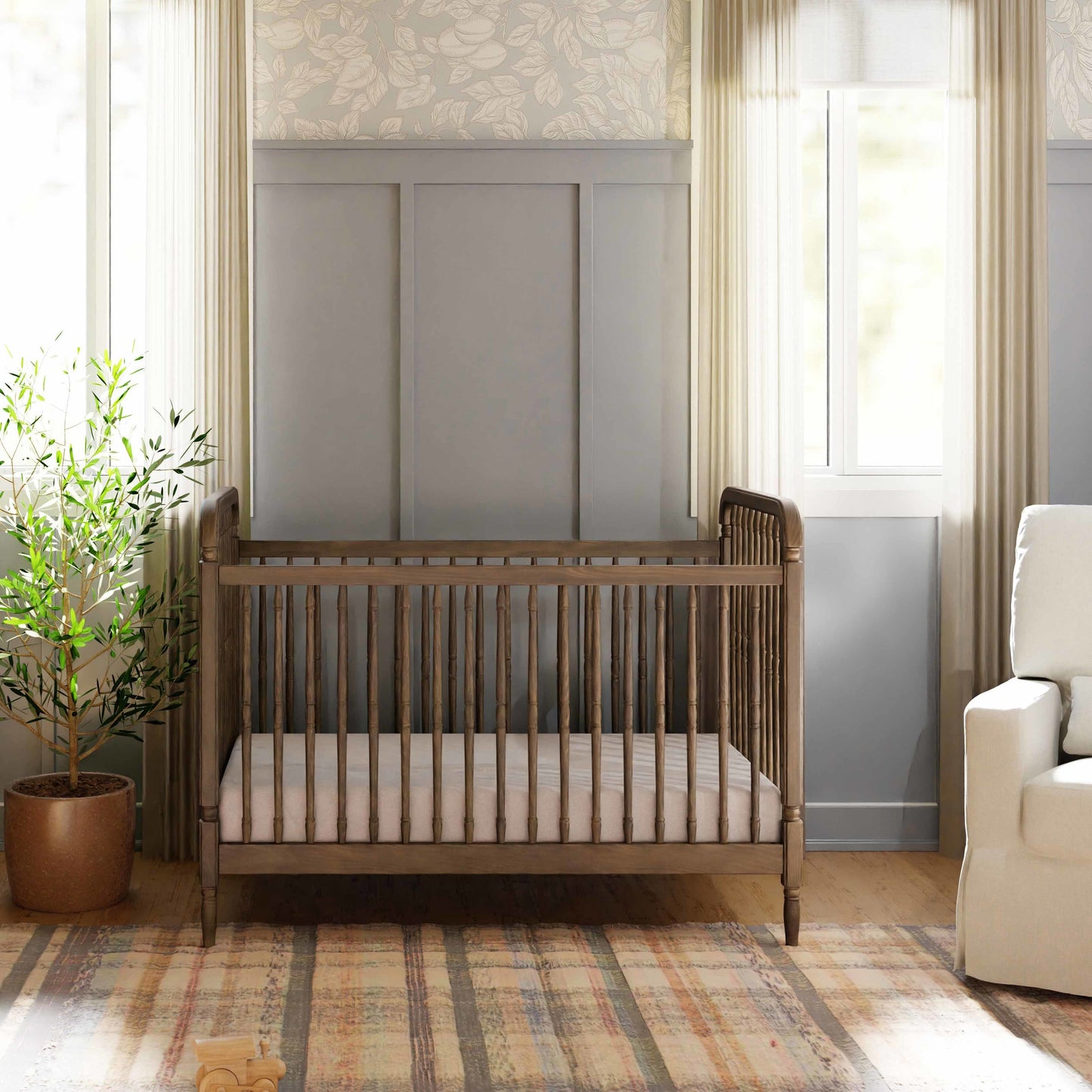 M7101NL,Namesake,Liberty 3-in-1 Convertible Spindle Crib w/Toddler Bed Conversion Kit in Natural Walnut