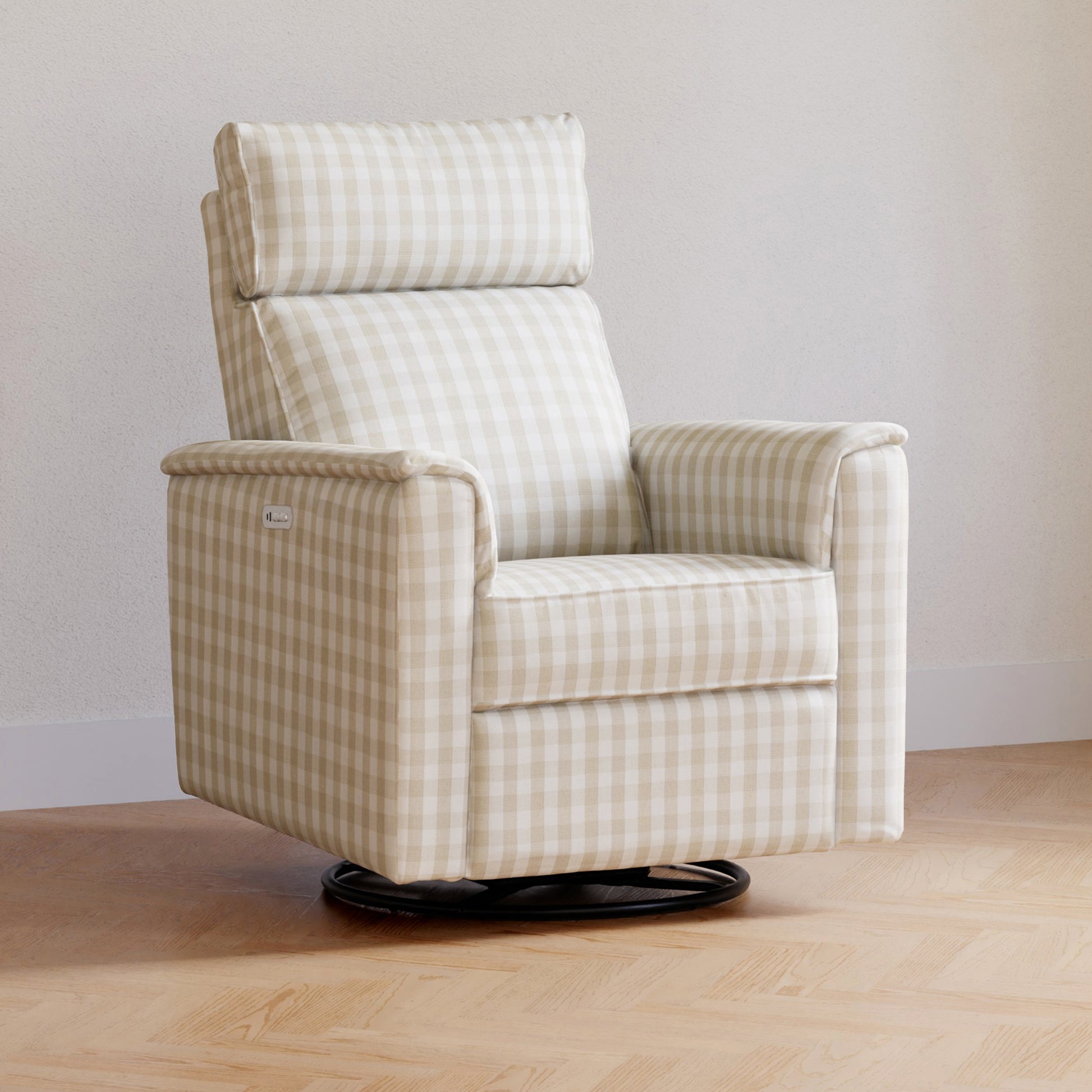 M17186TGH,Namesake,Willa Plus Power Glider Recliner w/ Power Headrest in Tan Gingham