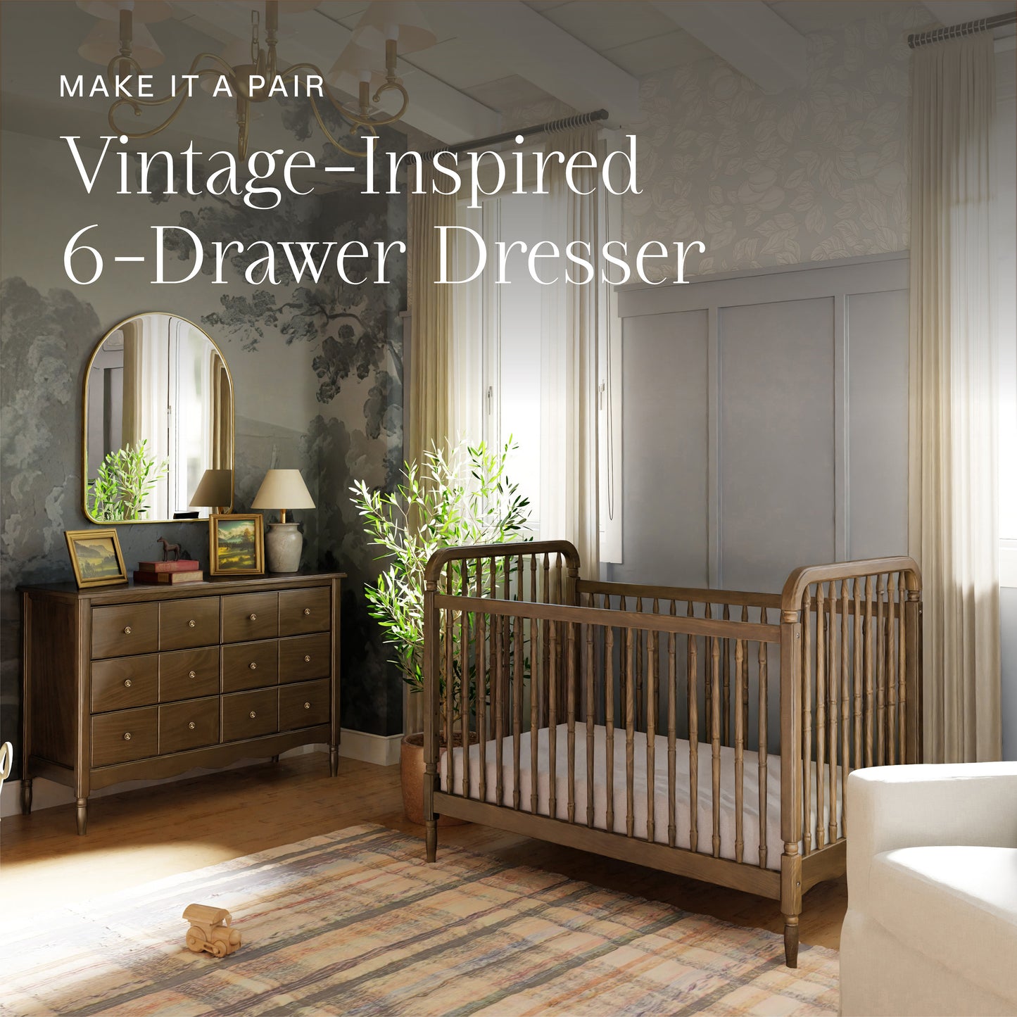 M7101NL,Namesake,Liberty 3-in-1 Convertible Spindle Crib w/Toddler Bed Conversion Kit in Natural Walnut
