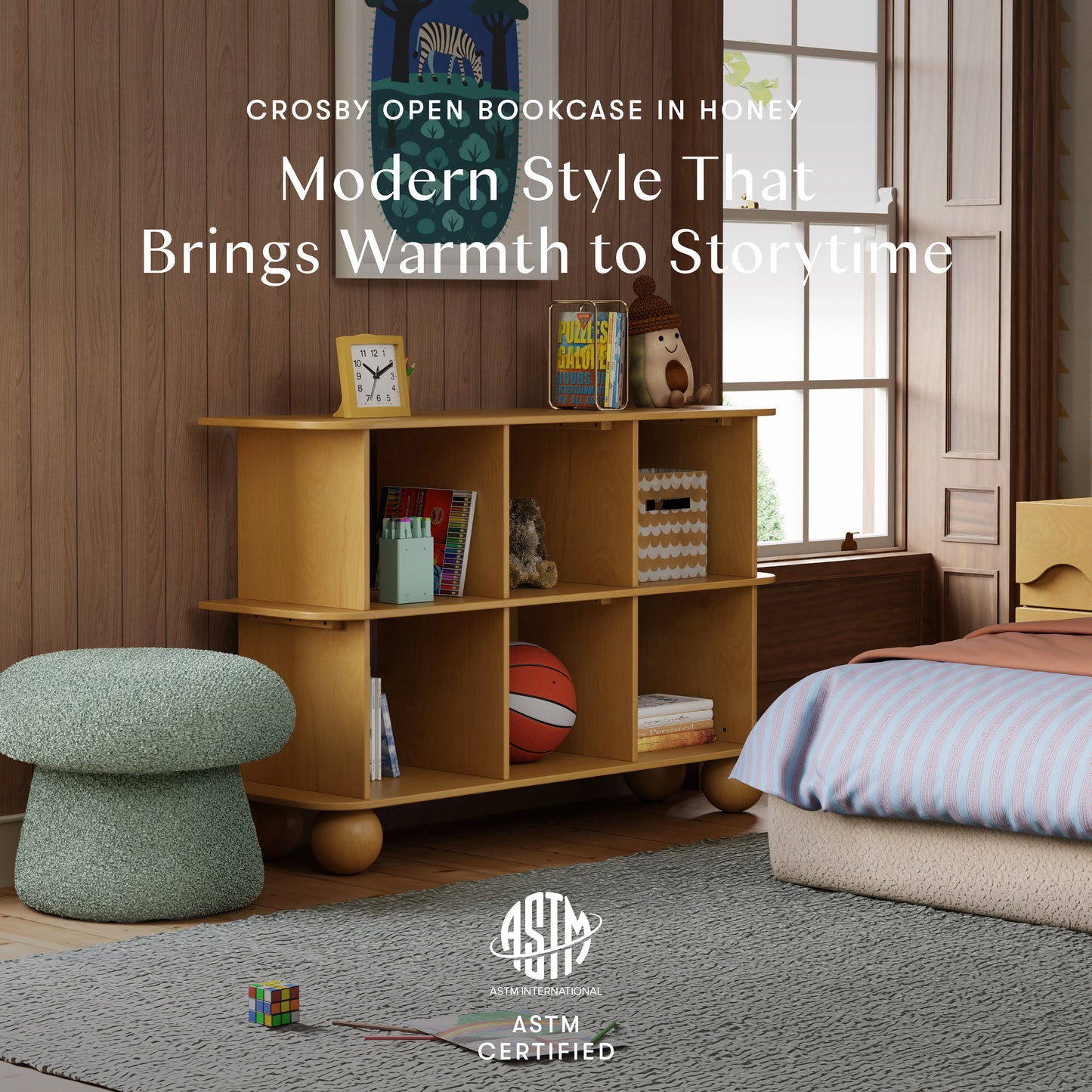 M31811HY,Babyletto Kids,Crosby Open Bookcase in Honey
