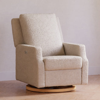 M22286WBLB,Namesake,Crewe Electronic Swivel Glider Recliner in Ivory Boucle w/Light Wood Base