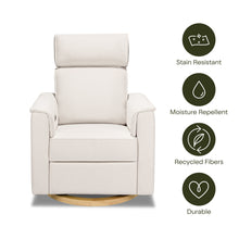 B17186PCMEWLB,Monogram by Namesake,Willa Plus Power Glider Recliner w/ Power Headrest in Performance Cream Eco-Weave w/Light Wood base