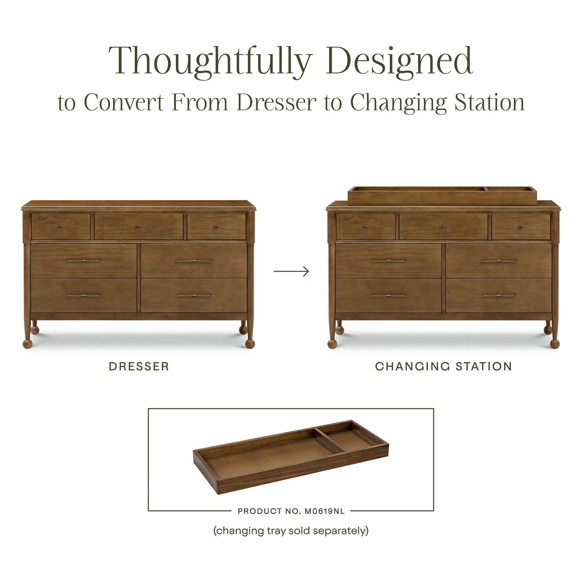 M31416NL,Namesake,Alouette 7-Drawer Assembled Dresser in Natural Walnut