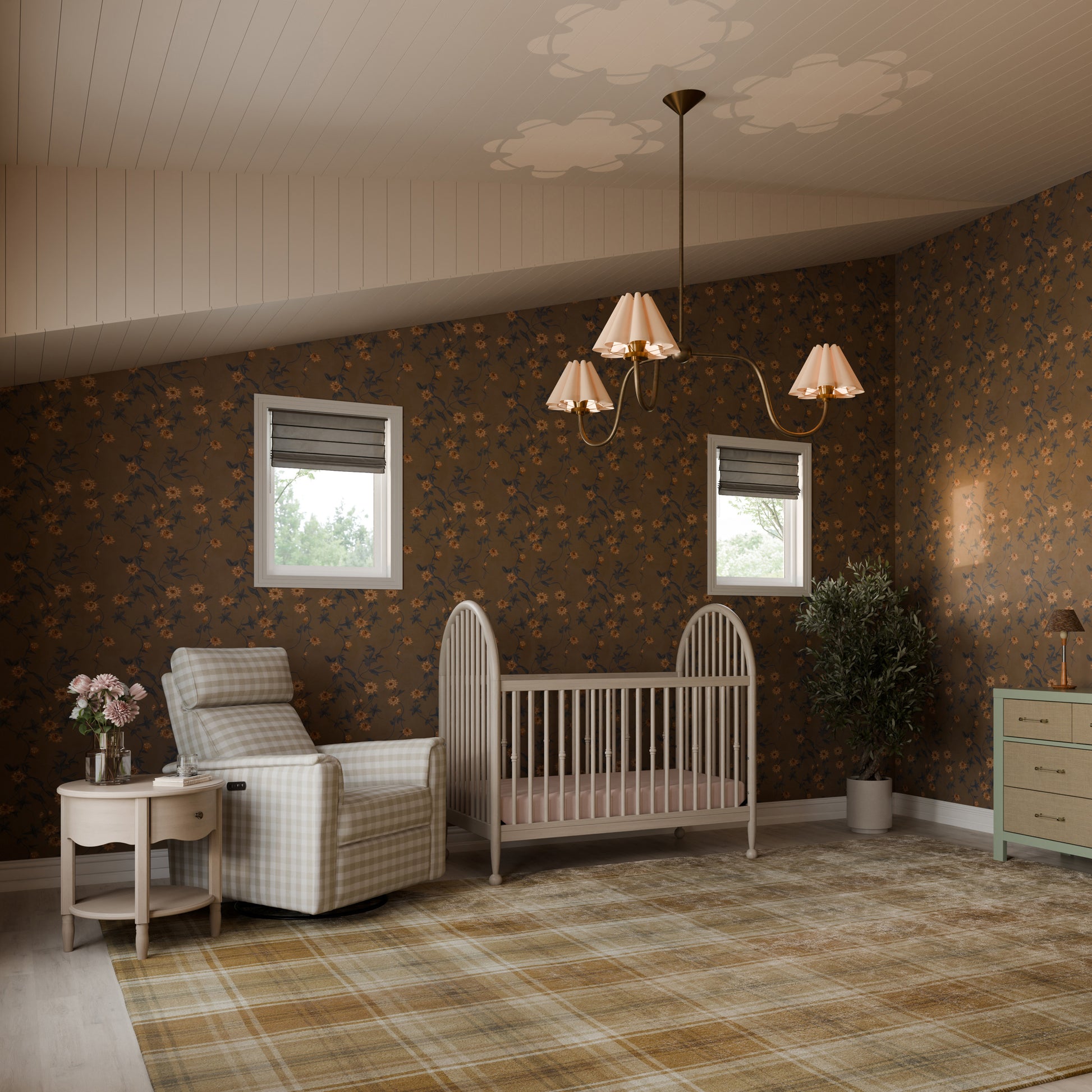 M17186TGH,Namesake,Willa Plus Power Glider Recliner w/ Power Headrest in Tan Gingham