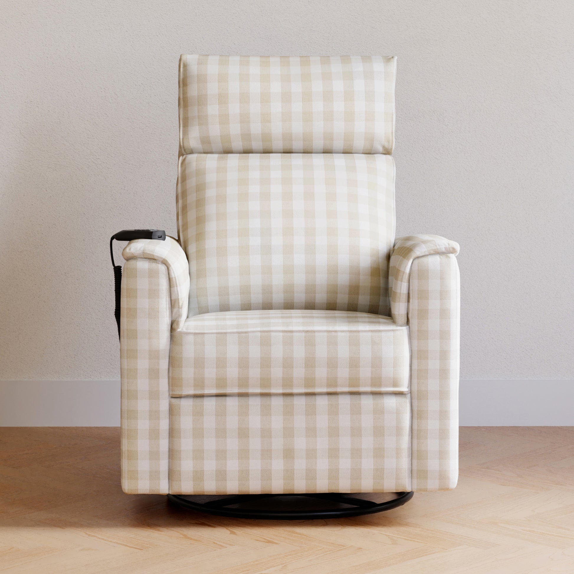 M17183TGH,Namesake,Willa Deluxe Power Glider Recliner w/Heat&Massage in Tan Gingham
