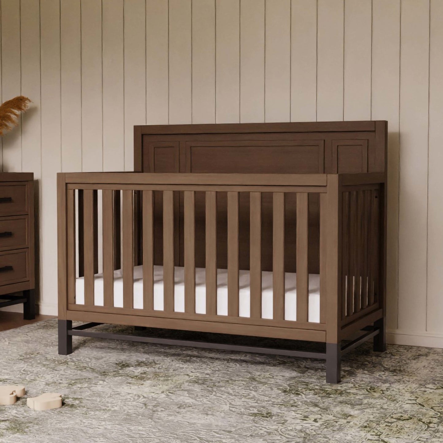 B25801DF,Monogram by Namesake,Newbern 4-in-1 Convertible Crib in Driftwood