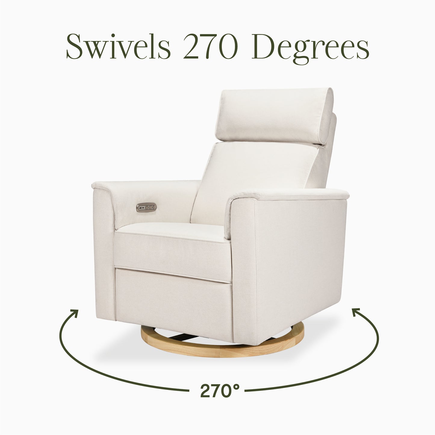 B17186PCMEWLB,Monogram by Namesake,Willa Plus Power Glider Recliner w/ Power Headrest in Performance Cream Eco-Weave w/Light Wood base