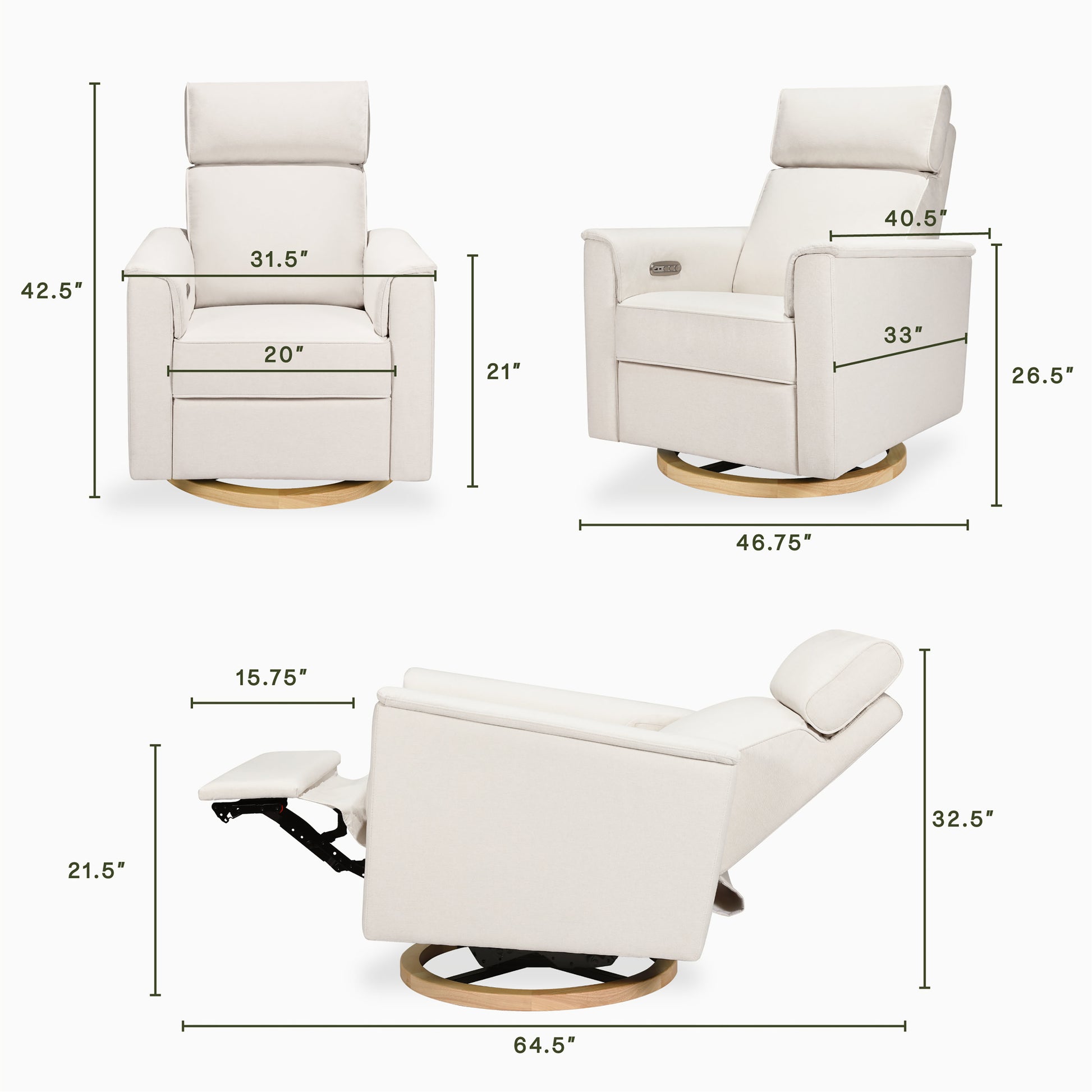 B17186PCMEWLB,Monogram by Namesake,Willa Plus Power Glider Recliner w/ Power Headrest in Performance Cream Eco-Weave w/Light Wood base