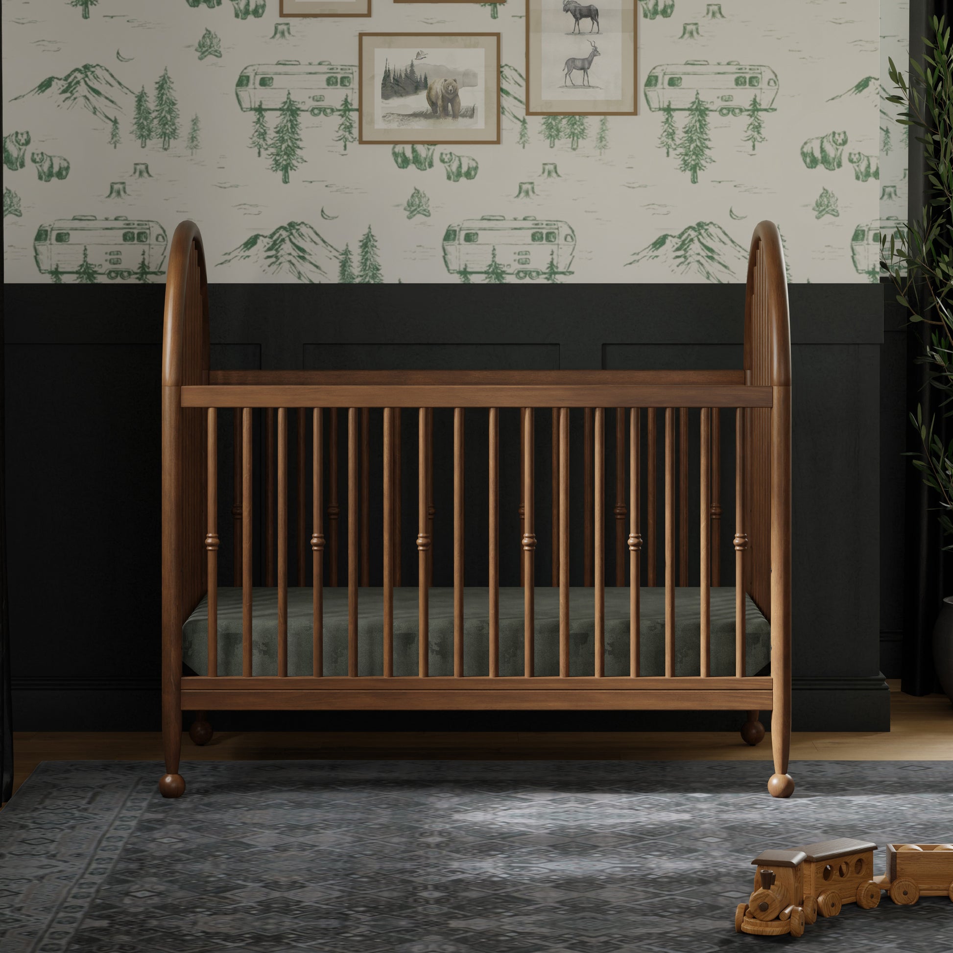 M31401NL,Namesake,Alouette 3-in-1 Convertible Spindle Crib in Natural Walnut