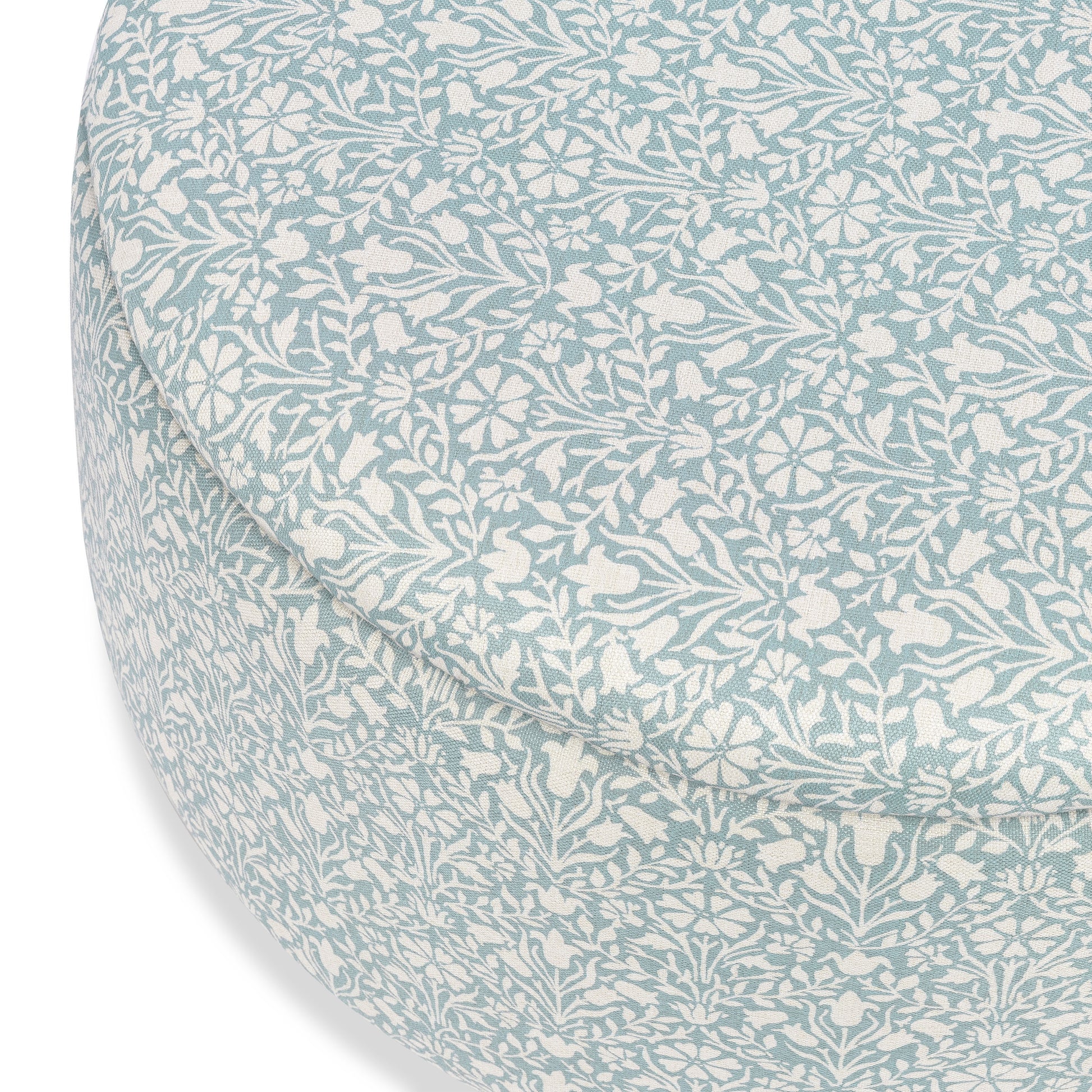 M30985BPBDF,Namesake,Tuffet Storage Ottoman Bellflowers in Powdered Blue w/DarkWood Ball Feet