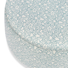 M30985BPBDF,Namesake,Tuffet Storage Ottoman Bellflowers in Powdered Blue w/DarkWood Ball Feet