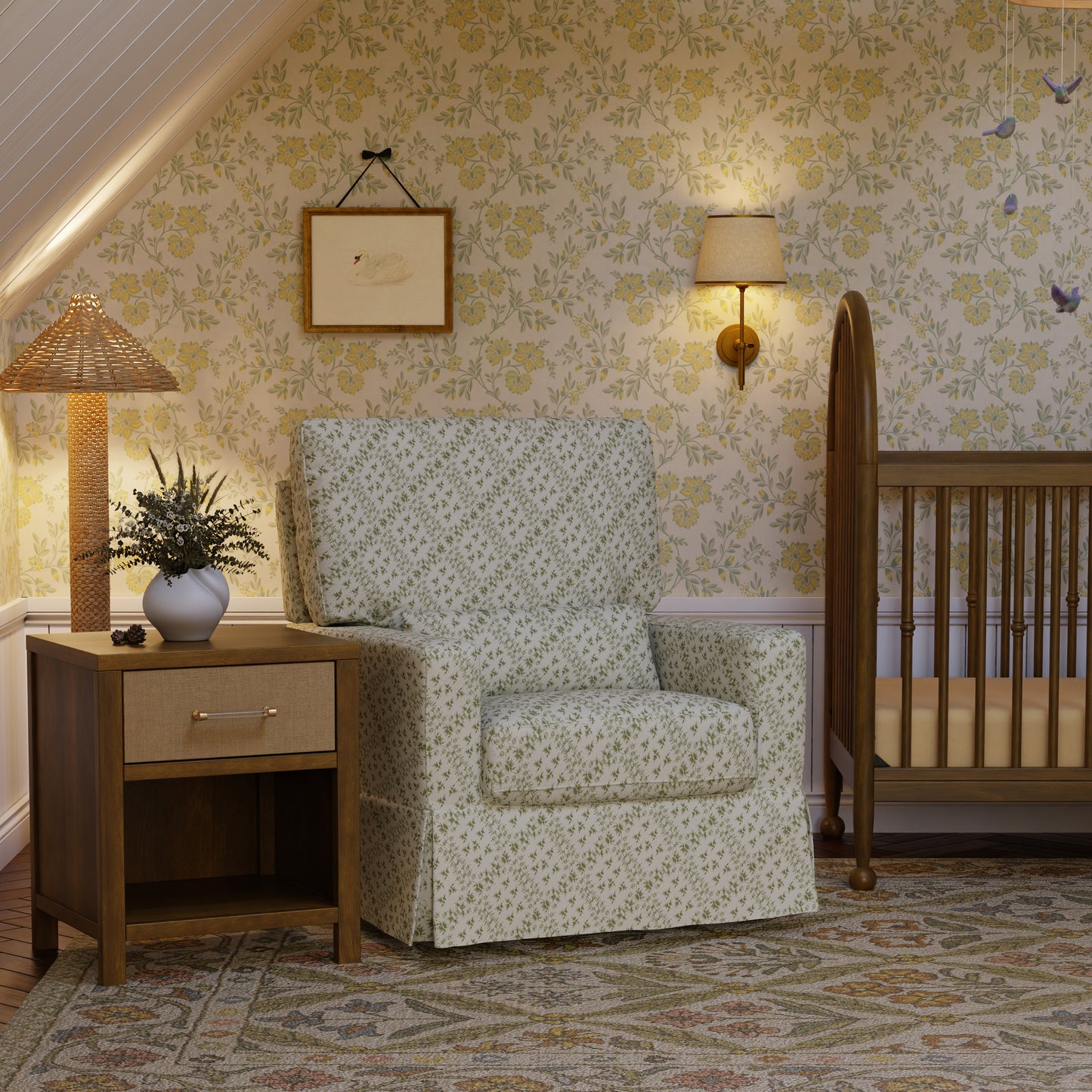 M21787GLT,Namesake,Sarah Flint x Namesake Crawford Swivel Glider in Green Lattice Performance Eco-Weave