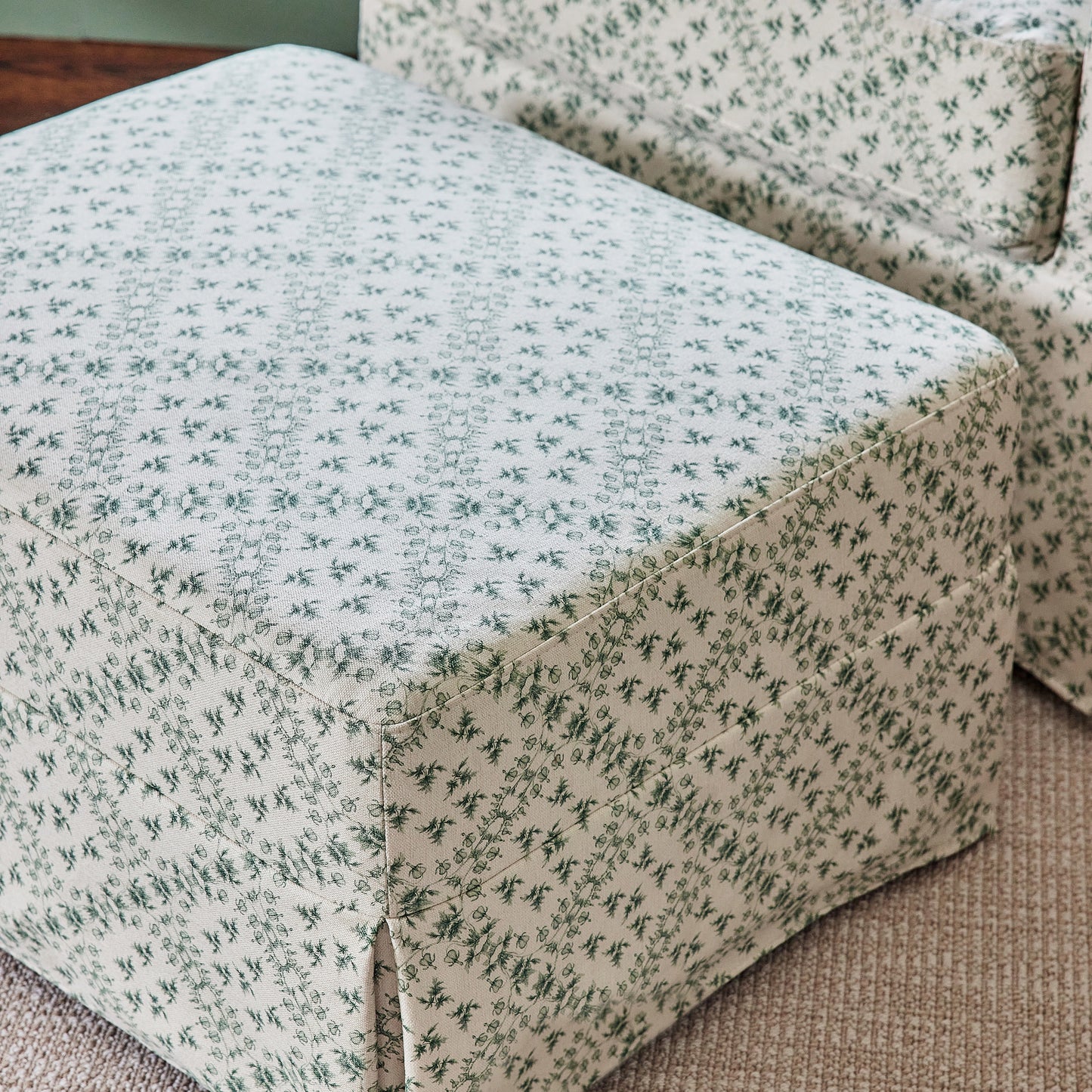 M21785GLT,Namesake,Sarah Flint x Namesake Crawford Gliding Ottoman in Green Lattice Performance Eco-Weave