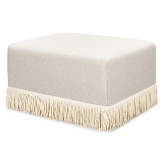 M21785WBIF,Namesake,Crawford Gliding Ottoman in Ivory Boucle with Ivory Tassel Fringe