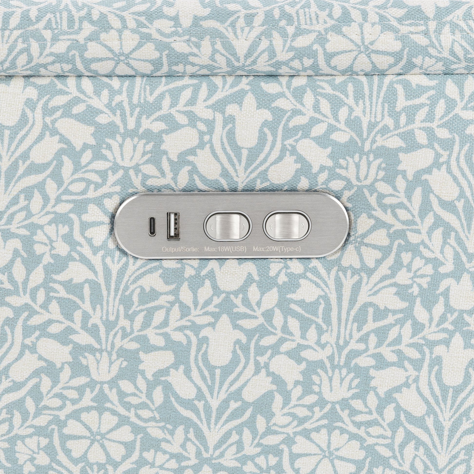 M17186BPBDB,Namesake,Willa Plus Power Glider Recliner w/ Power Headrest in Bellflowers in Powdered Blue w/ Dark Wood Base