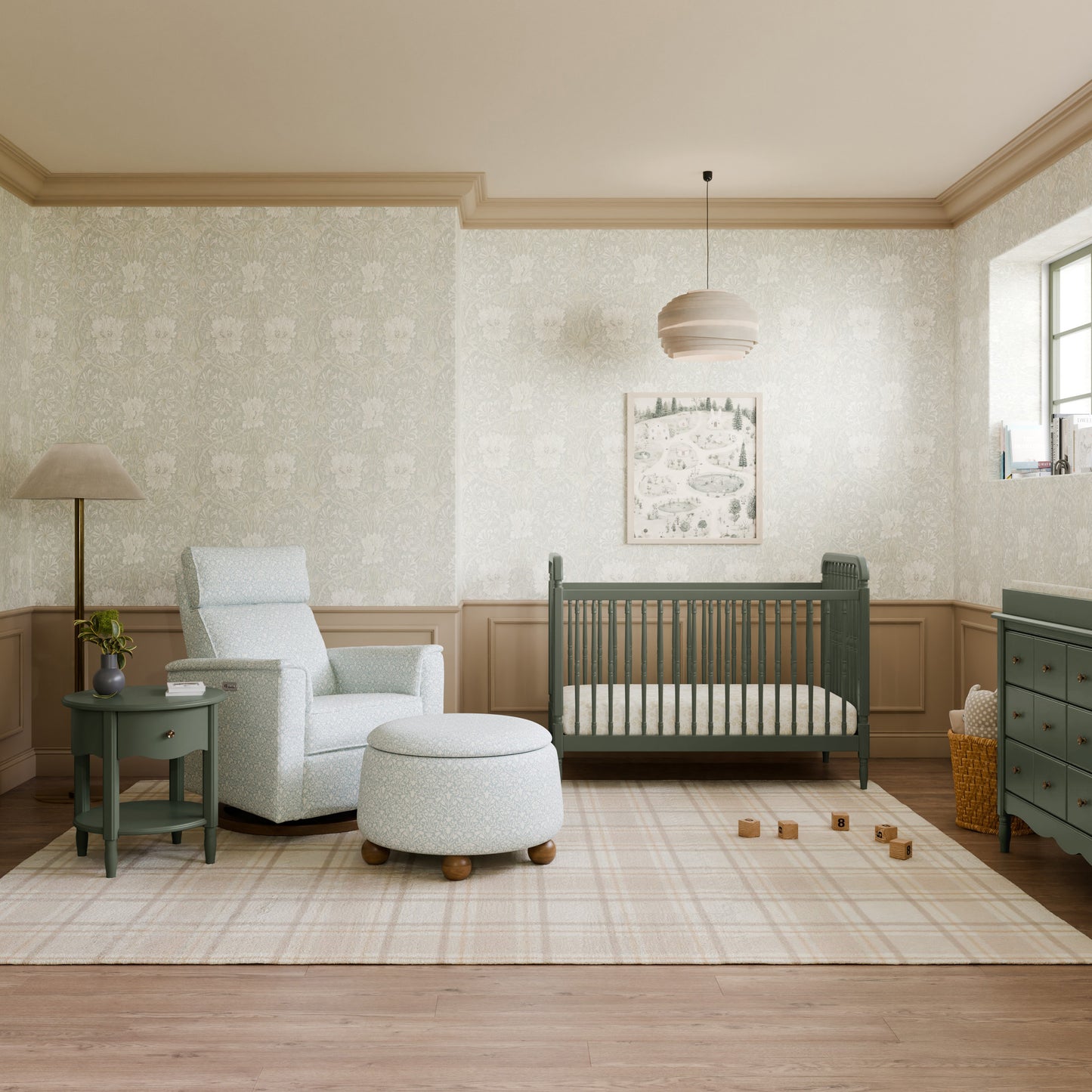 M7101JP,Namesake,Liberty 3-in-1 Convertible Spindle Crib w/Toddler Bed Conversion Kit in Juniper