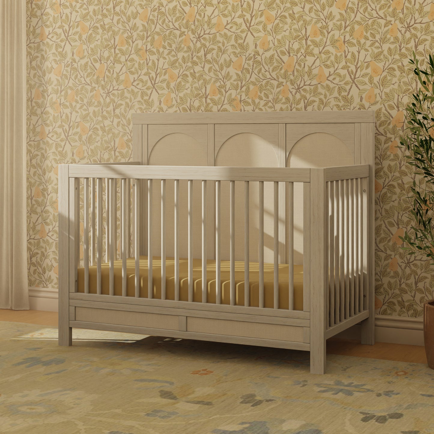 M24801WDFPEW,Namesake,Eloise 4-in-1 Convertible Crib in White Driftwood and Performance Pearl Eco-Weave