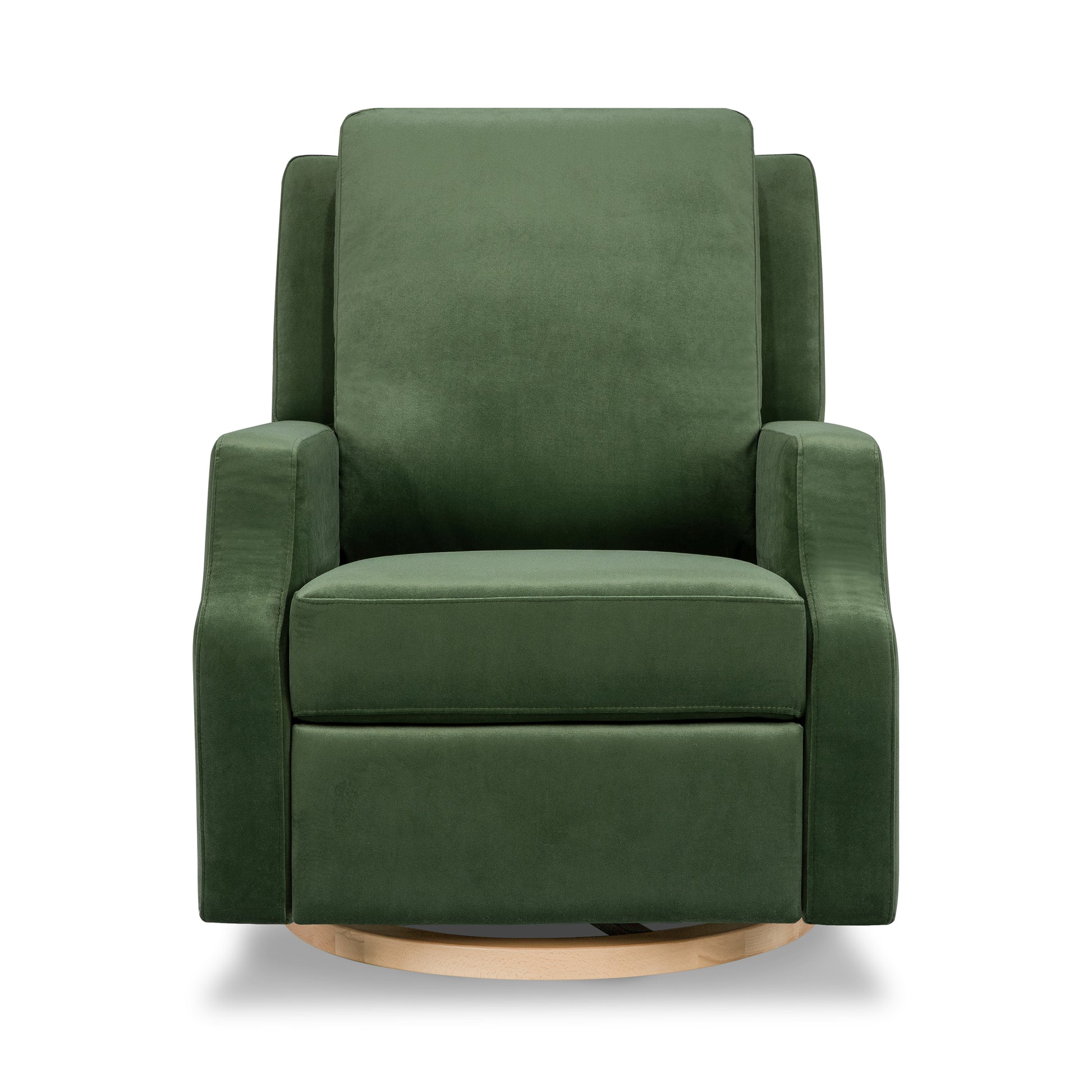 M22287FGVLB,Namesake,Crewe Recliner and Swivel Glider in Forest Green Velvet w/Light Wood Base