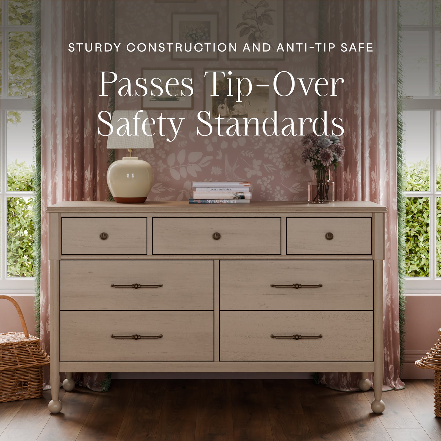 M31416WP,Namesake,Alouette 7-Drawer Assembled Dresser in Washed Pine
