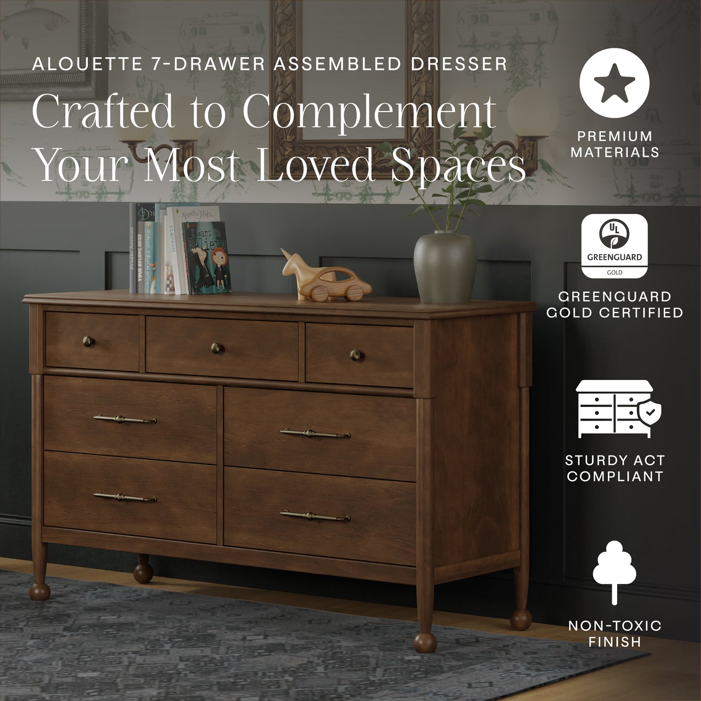 M31416NL,Namesake,Alouette 7-Drawer Assembled Dresser in Natural Walnut