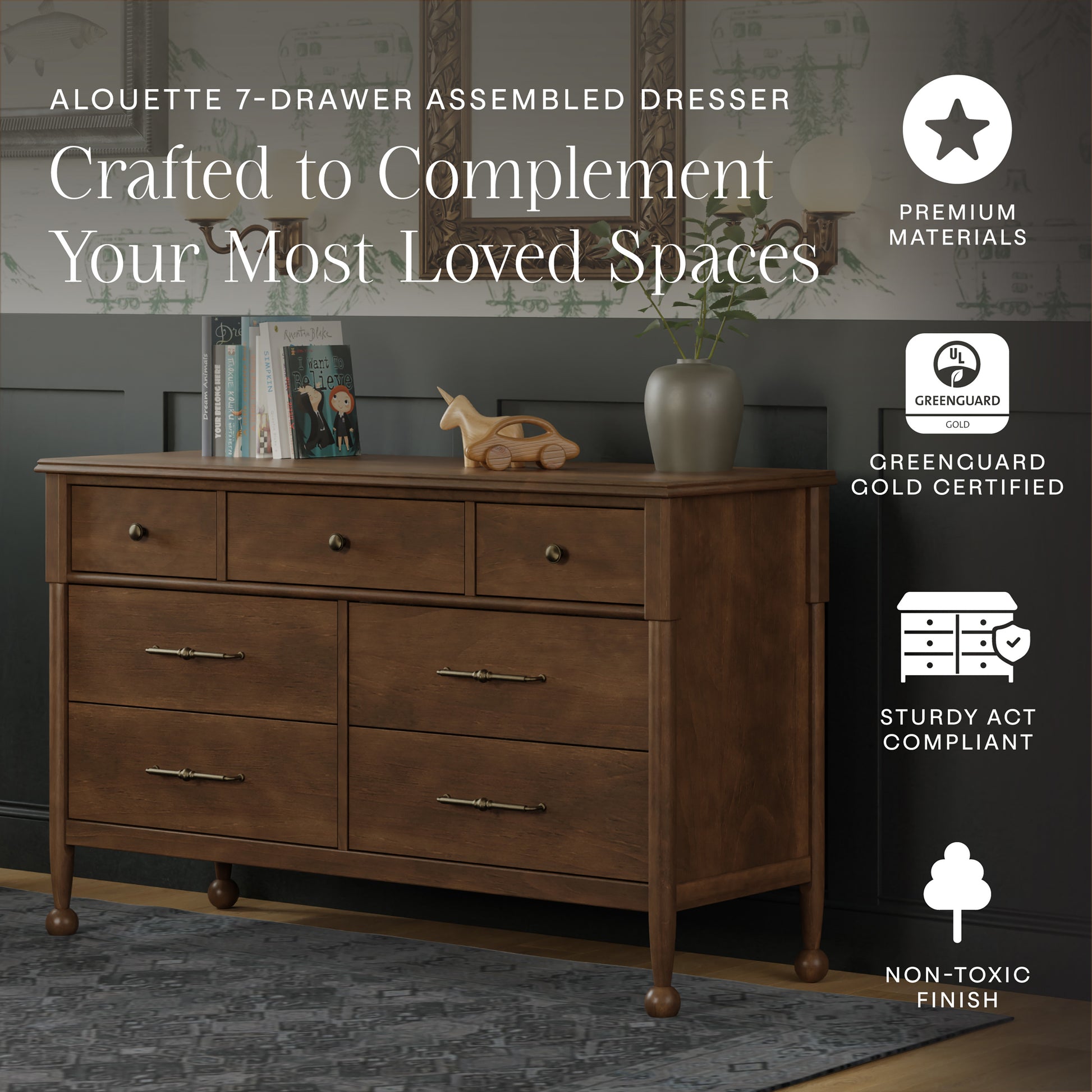 M31416NL,Namesake,Alouette 7-Drawer Assembled Dresser in Natural Walnut