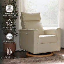 B17186PCMEWLB,Monogram by Namesake,Willa Plus Power Glider Recliner w/ Power Headrest in Performance Cream Eco-Weave w/Light Wood base