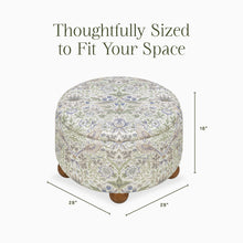 M30985TTFTDF,Namesake,Tuffet Storage Ottoman Strawberry Thief in Fig&Thyme w/DarkWood Ball Feet