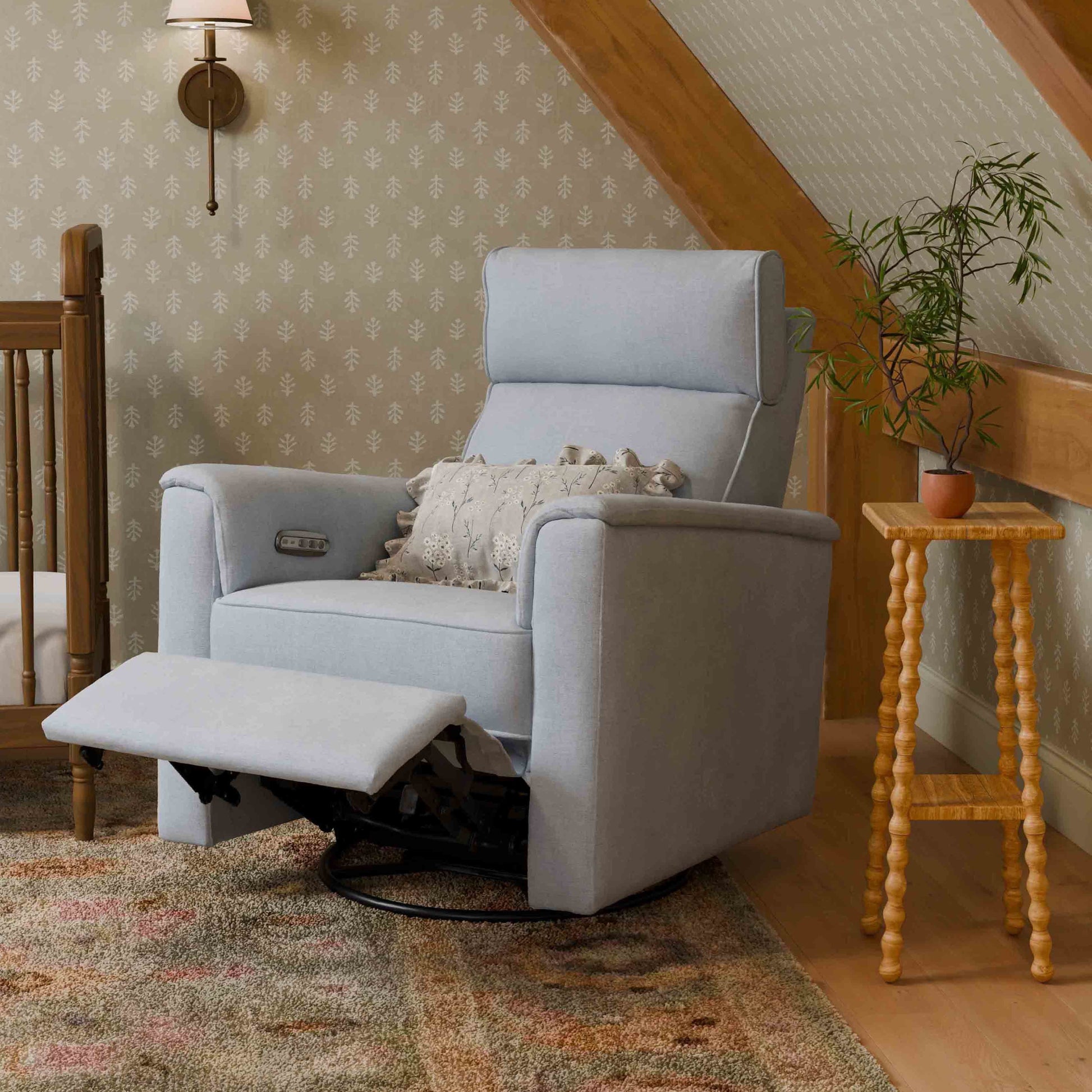 M17186PCET,Namesake,Willa Plus Power Glider Recliner w/ Power Headrest in Performance Chambray Eco-Twill