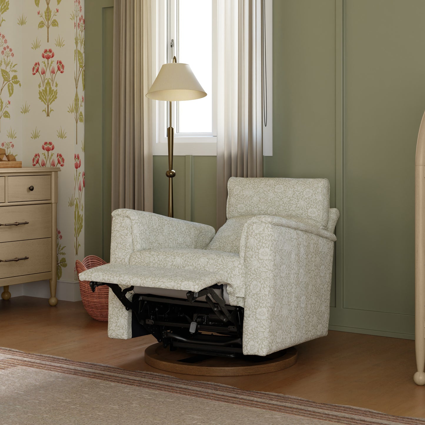 M17186MADB,Namesake,Willa Plus Power Glider Recliner w/ Power Headrest in Mallow in Ash w/ Dark Wood Base