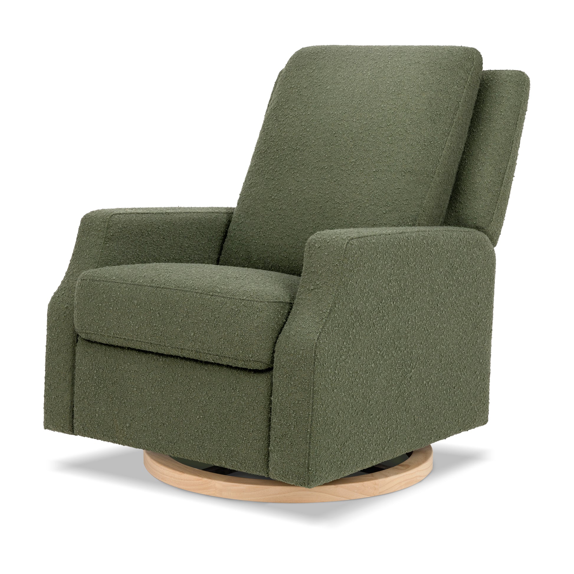 M22287OBLB,Namesake,Crewe Recliner and Swivel Glider in Olive Boucle w/Light Wood Base