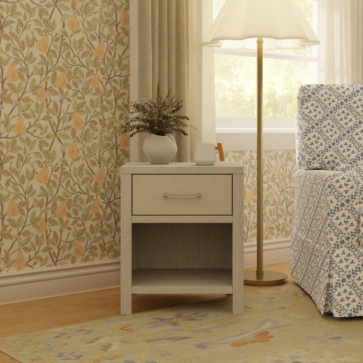 M24860WDFPEW,Namesake,Eloise Nightstand  Assembled in White Driftwood and Performance Pearl Eco-Weave