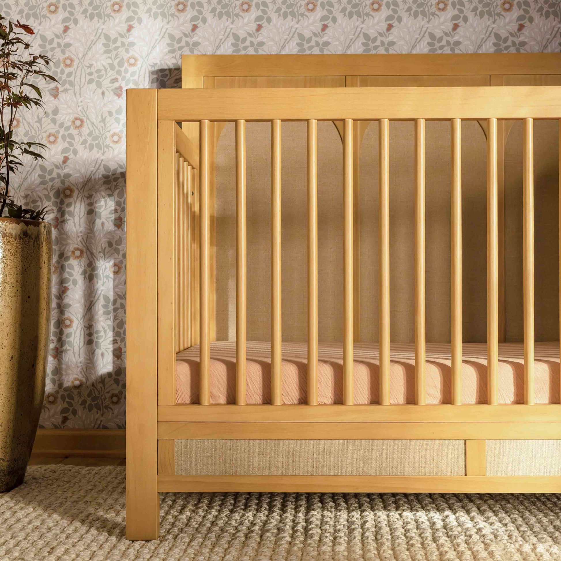 M24801HYPSEW,Namesake,Eloise 4-in-1 Convertible Crib in Honey & Performance Sand Eco-Weave