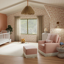 M21787RSBIF,Namesake,Crawford Pillowback Comfort Swivel Glider in Rose Boucle with Ivory Tassel Fringe