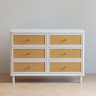 M23716RWHC,Namesake,Marin with Cane 6 Drawer Assembled Dresser in Warm White and Honey Cane