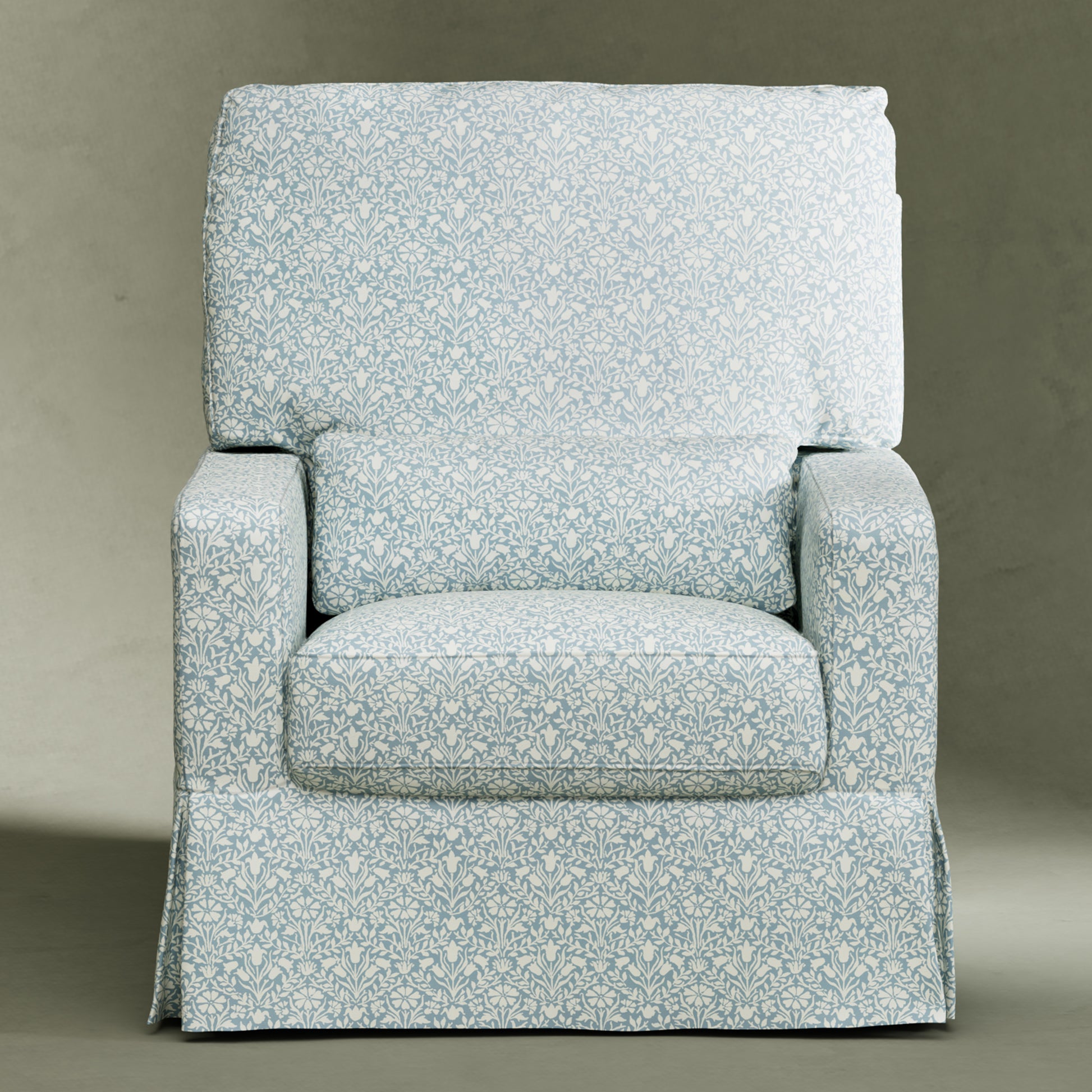 M21787BPB,Namesake,Crawford Pillowback Comfort Swivel Glider in Bellflowers in Powdered Blue