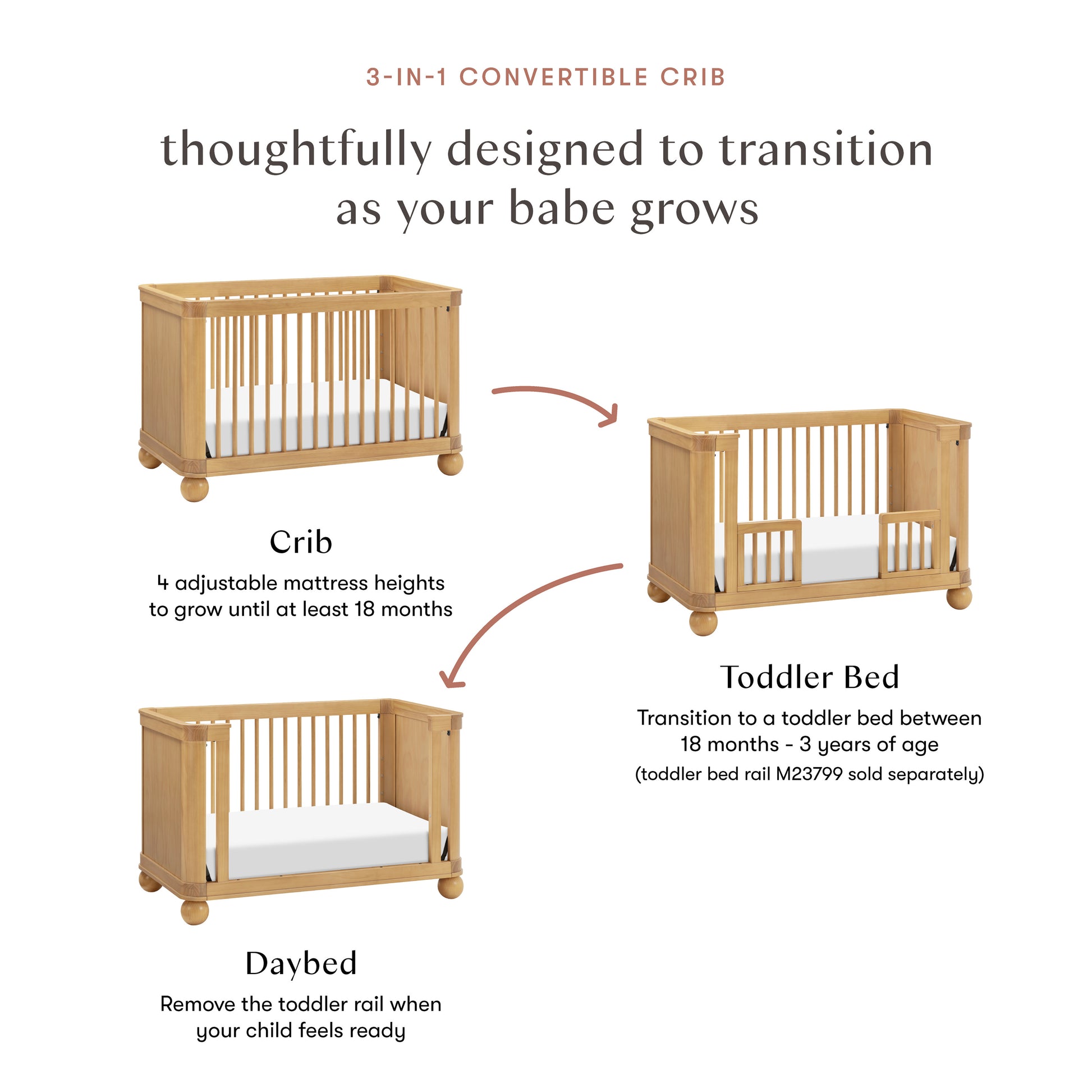 M31801HY,Babyletto,Crosby 3-in-1 Convertible Crib in Honey