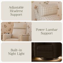 M17183TGH,Namesake,Willa Deluxe Power Glider Recliner w/Heat&Massage in Tan Gingham