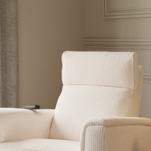 B17183YC,Monogram by Namesake,Willa Deluxe Power Glider Recliner w/Heat&Massage in Ivory Corduroy