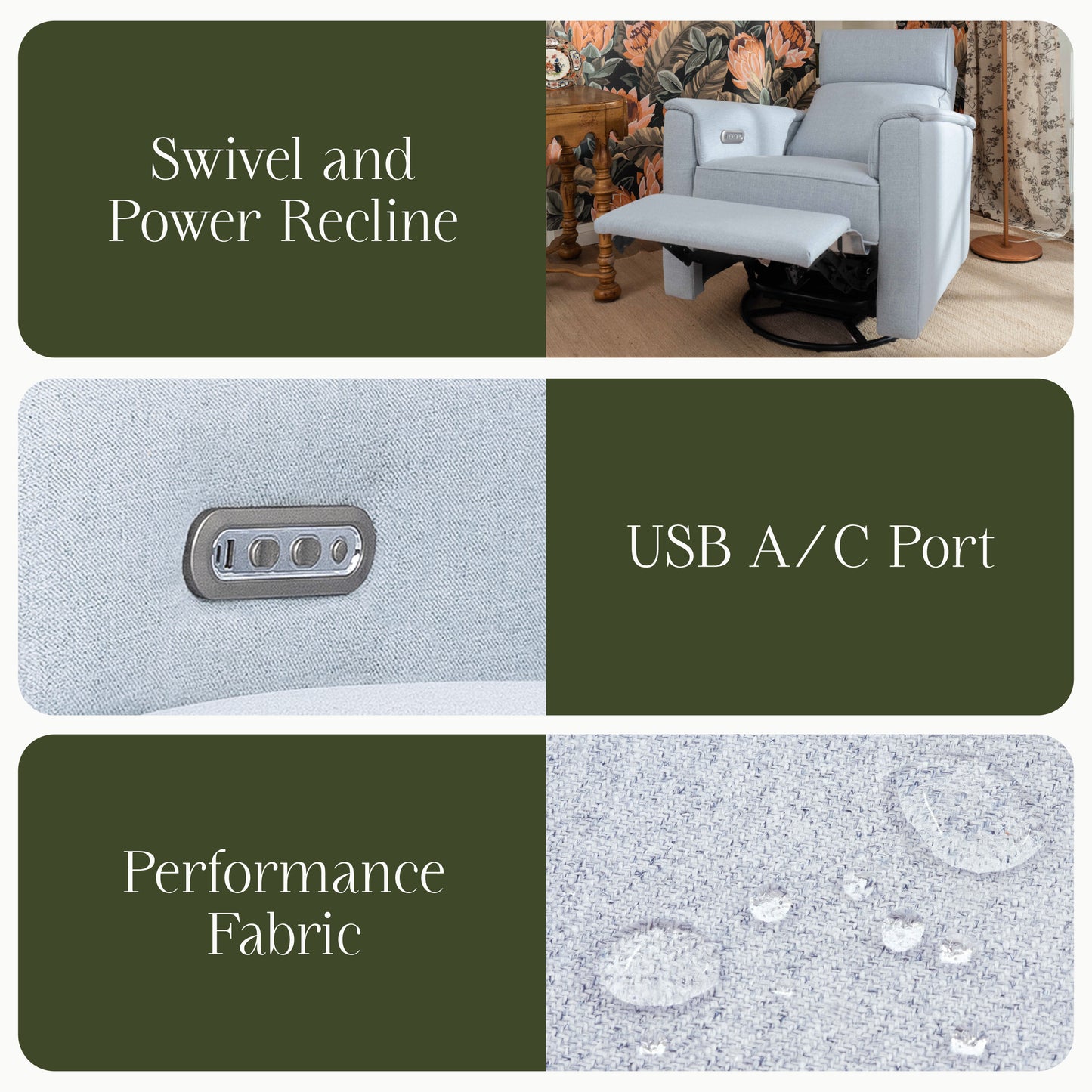 M17186PCET,Namesake,Willa Plus Power Glider Recliner w/ Power Headrest in Performance Blue Chambray Eco-Twill